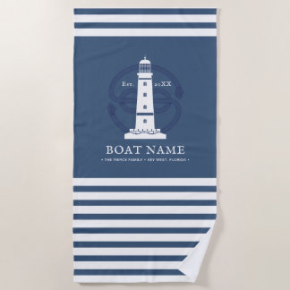 Personalised Nautical lighthouse Boat Name  Beach Towel