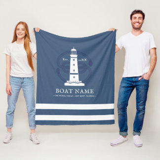 Personalised Nautical lighthouse Boat Name Modern Fleece Blanket