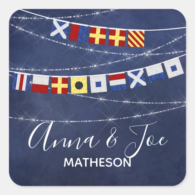 Personalised #Nautical Merry Christmas Signal Flag Square Sticker (Front)