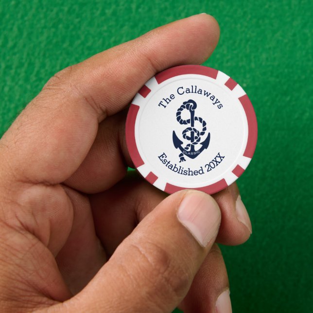 Personalised Nautical Navy Anchor Custom Poker Chips (Hand)