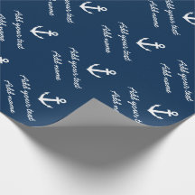Personalised nautical navy anchor wrapping paper