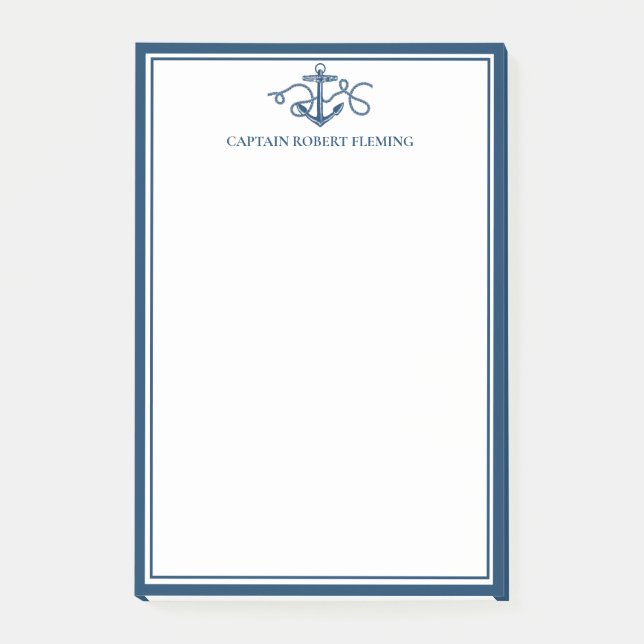 Personalised Nautical Navy Blue Anchor Post-it Notes (Front)
