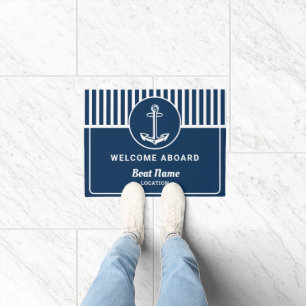 Personalised Nautical Navy Blue Welcome with Ancho Doormat