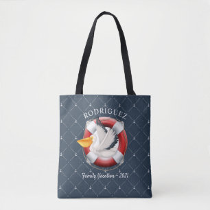 Personalised Nautical Pelican Family Vacation Tote Bag