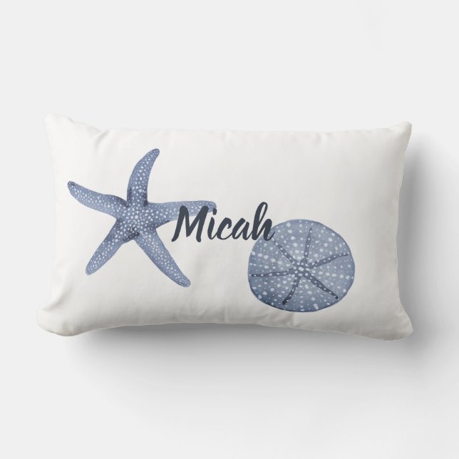 Personalised Nautical Pillow Blue Watercolor (Front)