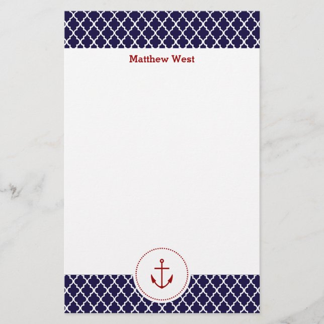 Personalised Nautical Quatrefoil Stationery (Front)