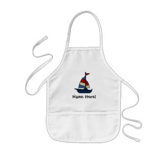 Personalised Nautical Sailboat Blue/Tan Boy's Kids Apron
