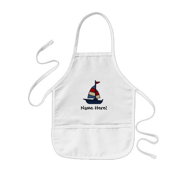 Personalised Nautical Sailboat Blue/Tan Boy's Kids Apron (Front)