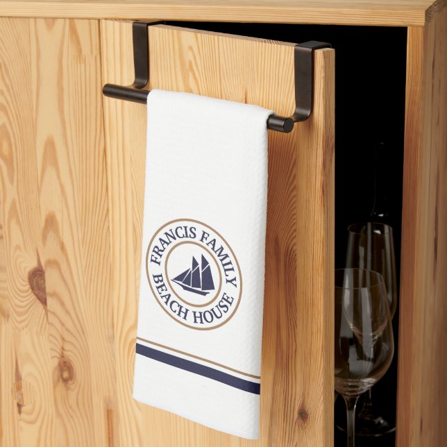 Personalised Nautical Sailboat Logo Kitchen Towel (Thirds Fold)