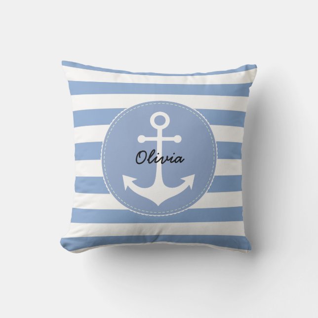 personalised nautical serenity blue and white cushion (Front)