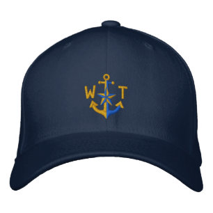 Personalised Nautical Star Golden Anchor Monogram Embroidered Hat