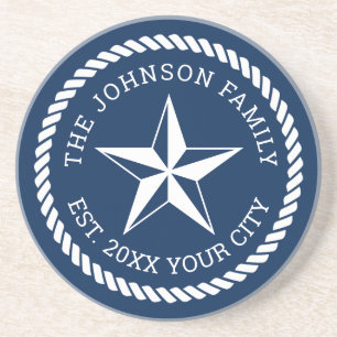 Personalised nautical star round sandstone coaster