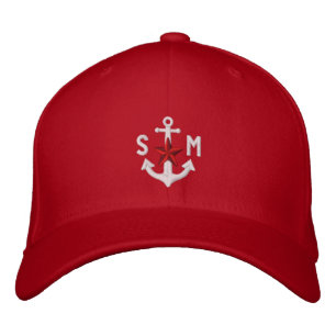 Personalised Nautical Star White Anchor Monogram Embroidered Hat