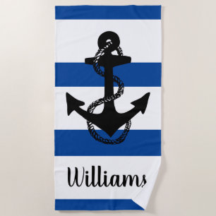 Personalised nautical w/stripes & ANCHOR   Beach Towel