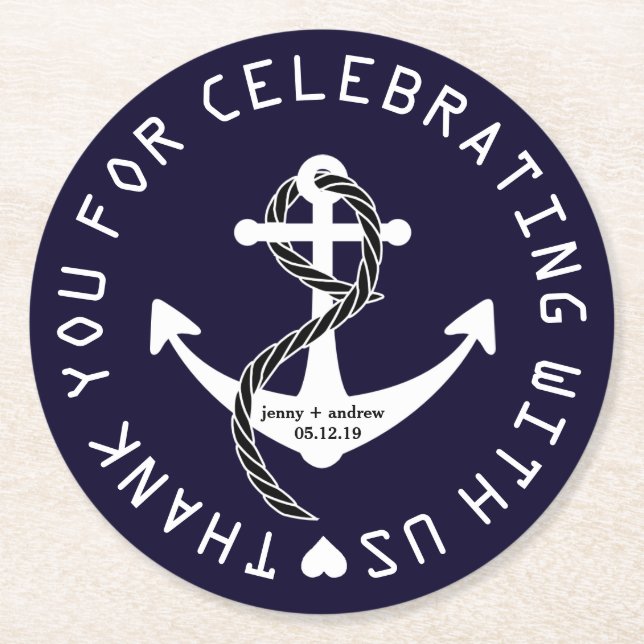 Personalised Nautical Wedding Favour Party Coaster (Front)