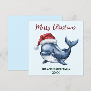 Personalised Nautical Whale in Santa Hat Christmas Holiday Card