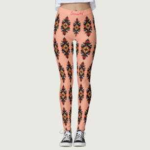 Personalised Navajo Pattern on Coral Pink Leggings
