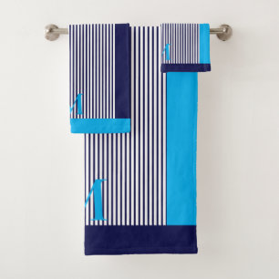 Personalised Navy And Azure Nautical Aesthetic Bath Towel Set
