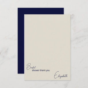 Personalised Navy and Cream Blank Bridal Shower Thank You Card