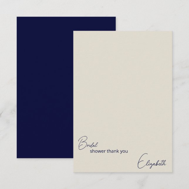 Personalised Navy and Cream Blank Bridal Shower  Thank You Card (Front/Back)