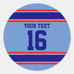 Personalised Navy and Light Blue Sports Stripes Classic Round Sticker