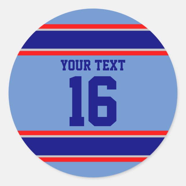 Personalised Navy and Light Blue Sports Stripes Classic Round Sticker (Front)