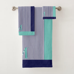 Personalised Navy And Light Teal Aesthetic  Bath Towel Set