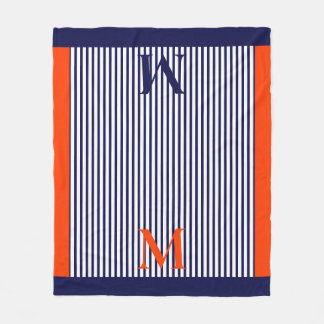 Personalised Navy And Orange Nautical  Aesthetic  Fleece Blanket