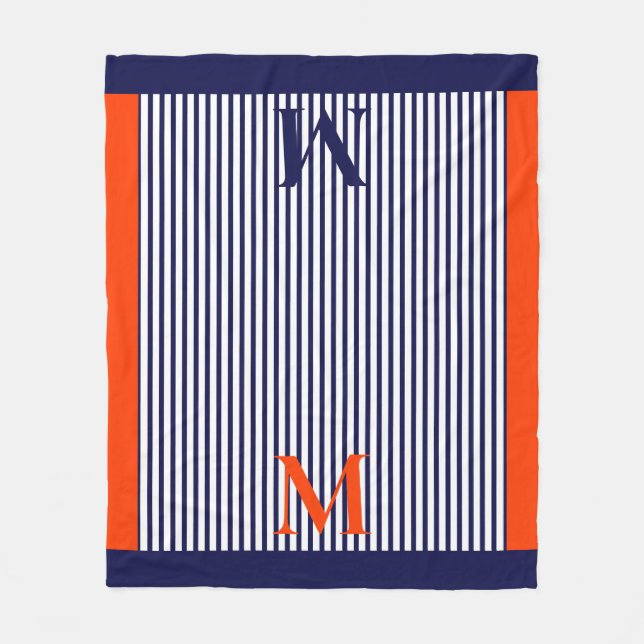 Personalised Navy And Orange Nautical  Aesthetic  Fleece Blanket (Front)