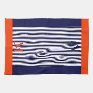 Personalised Navy And Orange Nautical Aesthetic Tea Towel