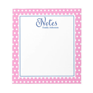 Personalised Navy and Pink  Polka Dot Notepad