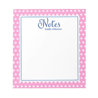 Personalised Navy and Pink Polka Dot Notepad