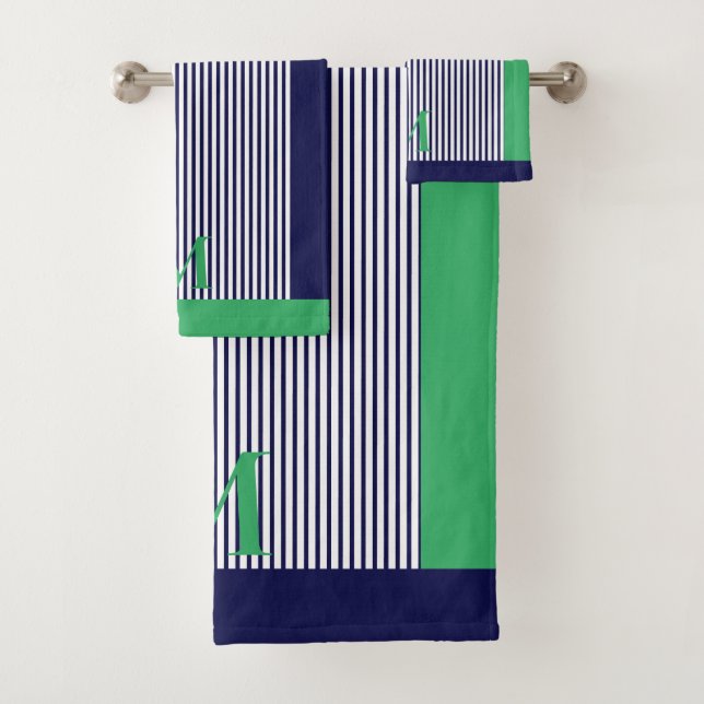 Personalised Navy And Sea Green  Aesthetic  Bath Towel Set (Insitu)