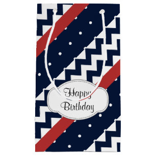 Personalised Navy and white Chevron ZigZag Small Gift Bag