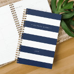 Personalised Navy and White Stripe Planner<br><div class="desc">Chic personalised planner features wide navy blue and white stripes with your name or monogram in elegant white lettering. Personalise with the year along the bottom.</div>