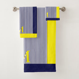 Personalised Navy And Yellow Nautical Aesthetic Bath Towel Set