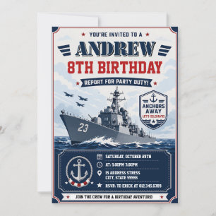 Personalised Navy Army Ship Birthday Invitation