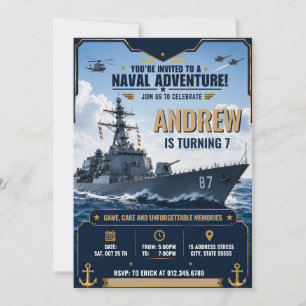 Personalised Navy Battleship Birthday Invitation