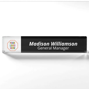 Personalised Navy black Desk Name Plate with Logo