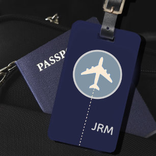 Personalised Navy Blue Aeroplane Travel Luggage Tag