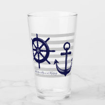 Personalised Navy Blue Anchor Boat Wheel Nautical