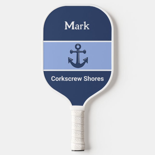 Personalised Navy Blue Anchor Monogrammed Pickleball Paddle (Front)