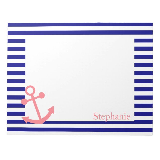 Personalised Navy Blue and Blush Pink Nautical Notepad (Front)
