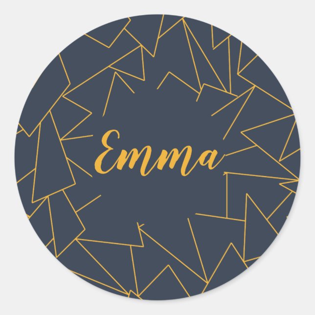 Personalised navy blue and gold classic round sticker (Front)