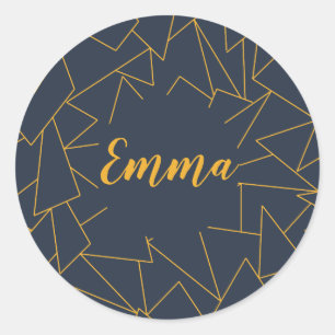 Personalised navy blue and gold classic round sticker
