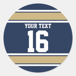 Personalised Navy Blue and Gold Sports Stripes Classic Round Sticker