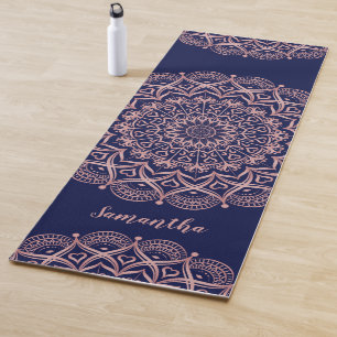 Personalised Navy Blue and Rose Gold Mandala Yoga Mat