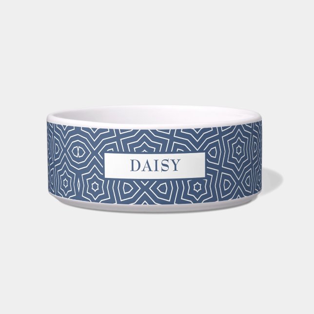 Personalised Navy Blue and White Arabesque stars Bowl (Front)