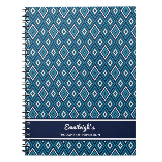 Personalised Navy Blue and White Diamond Journal (Front)