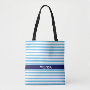 Personalised Navy Blue And White Striped Tote Bag